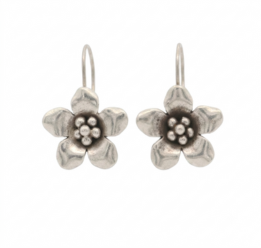 Buttercup Flower Long Loop Silver Earrings