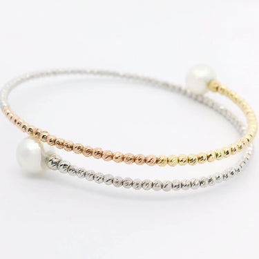 18K White, Gold and Rose Gold Akoya Pearl Bracelet Cuff