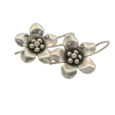 Buttercup Flower Long Loop Silver Earrings